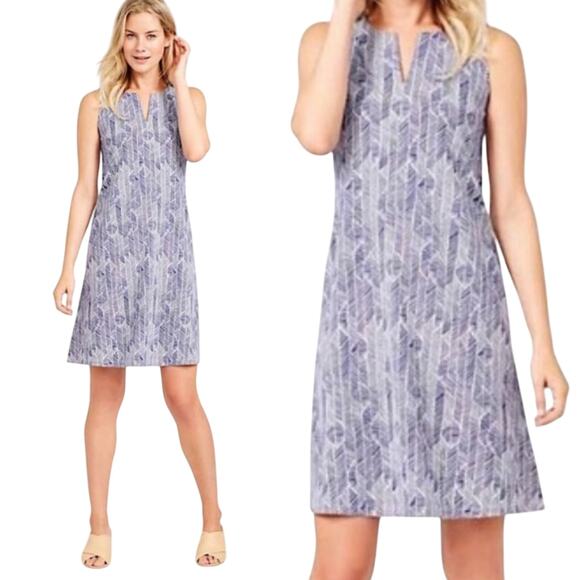 J Mclaughlin Ellison Mini Dress Catalina Cloth Jersey Knit Printed White Blue S - Picture 2 of 7